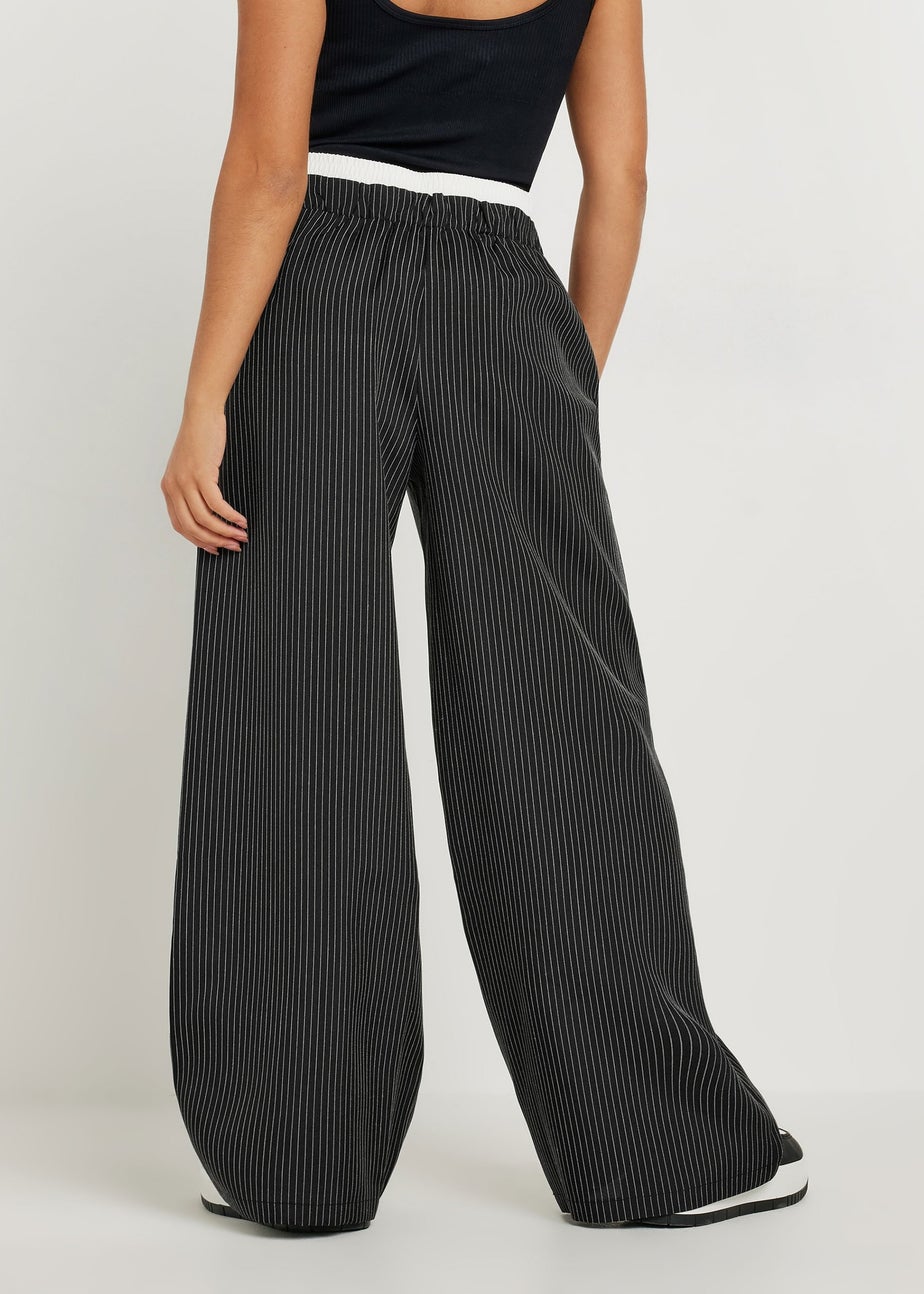 PixieGirl Petite Black Pinstripe Contrast Waist Trousers
