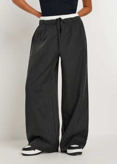 PixieGirl Petite Black Pinstripe Contrast Waist Trousers