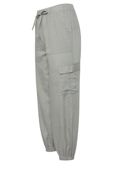 PixieGirl Petite Grey Linen Cargo Cuffed Joggers