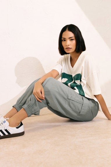 PixieGirl Petite Grey Linen Cargo Cuffed Joggers