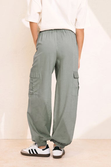 PixieGirl Petite Grey Linen Cargo Cuffed Joggers