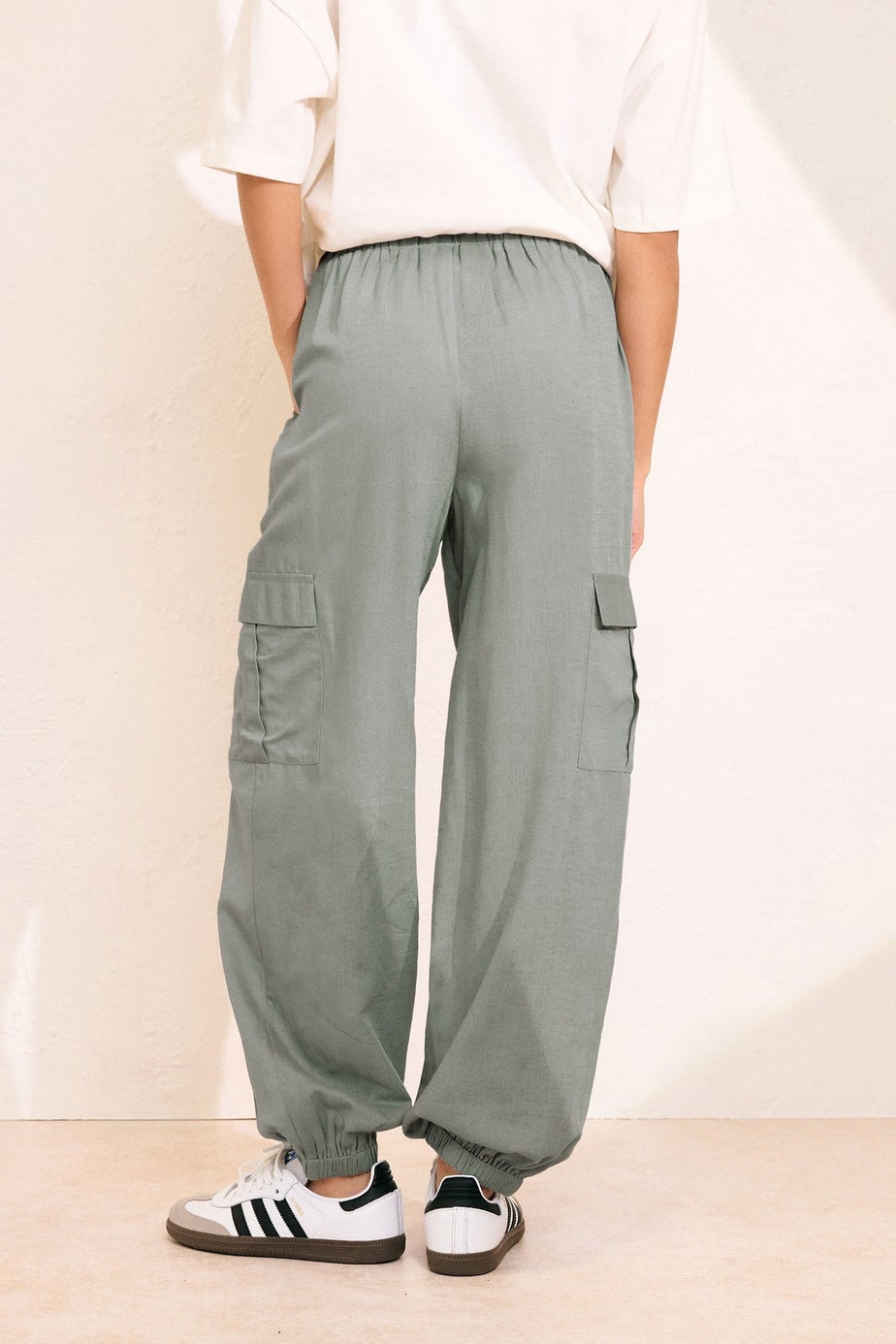 PixieGirl Petite Grey Linen Cargo Cuffed Joggers
