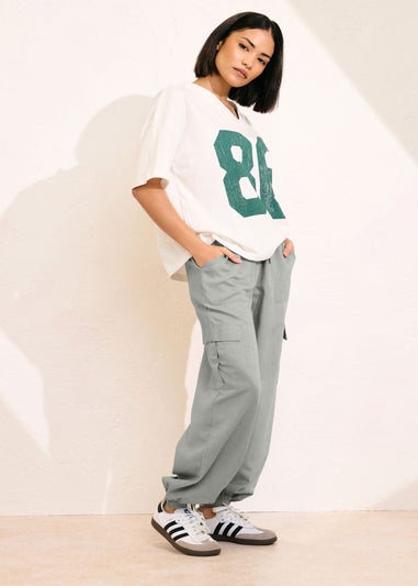 PixieGirl Petite Grey Linen Cargo Cuffed Joggers