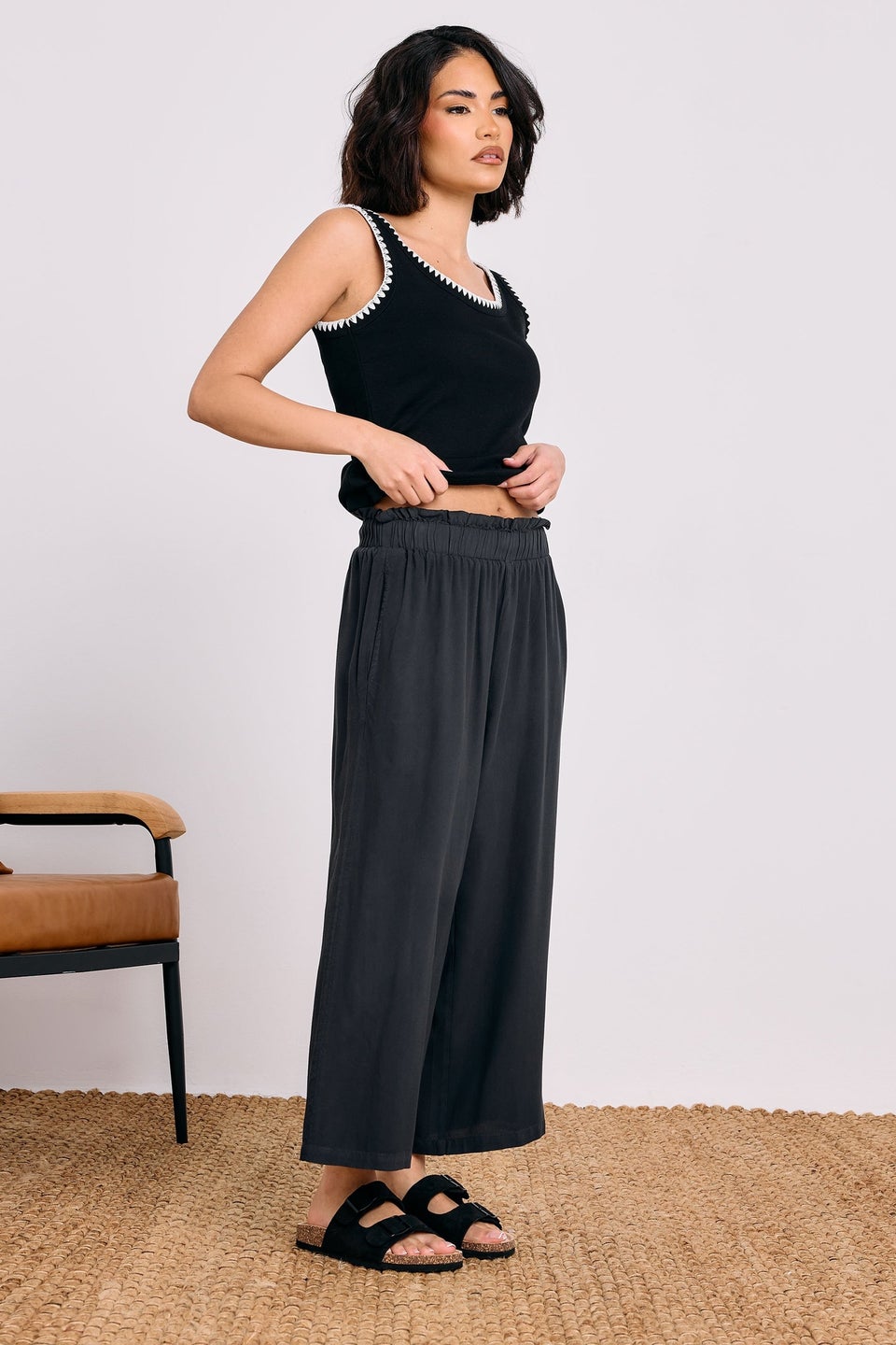 PixieGirl Petite Black Acid Wash Cropped Trousers