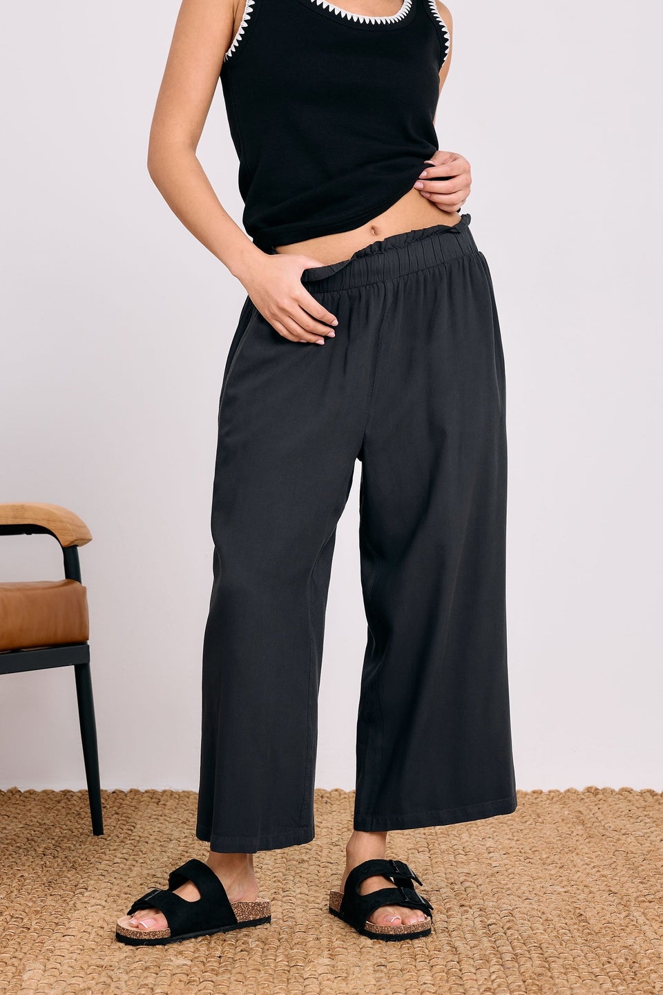 PixieGirl Petite Black Acid Wash Cropped Trousers