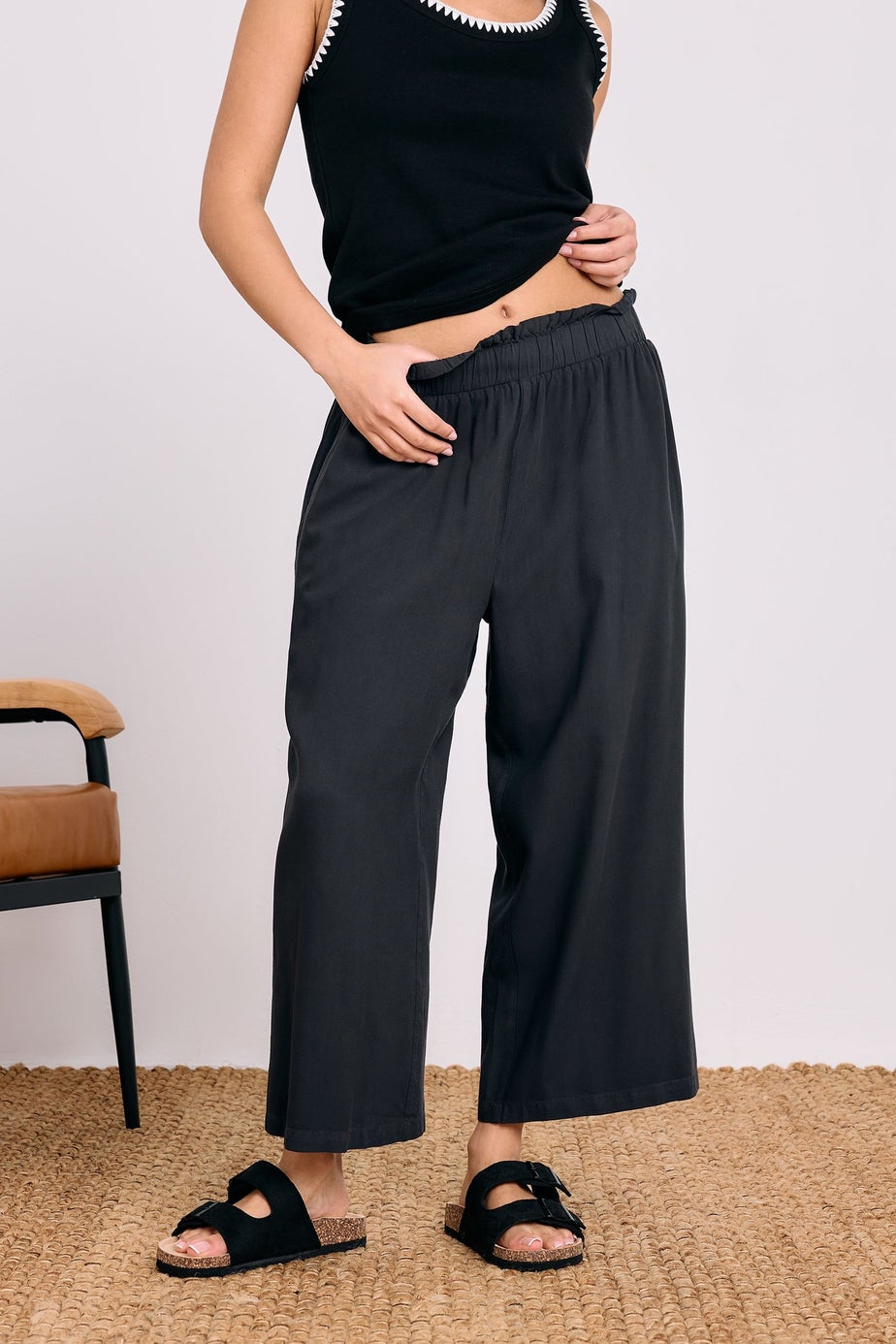 PixieGirl Petite Black Acid Wash Cropped Trousers