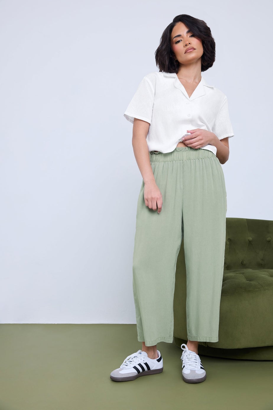 PixieGirl Petite Sage Green Acid Wash Cropped Trousers