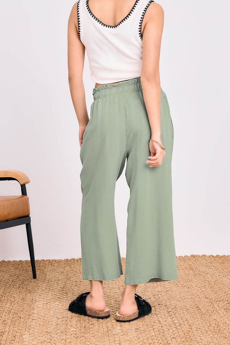 PixieGirl Petite Sage Green Acid Wash Cropped Trousers