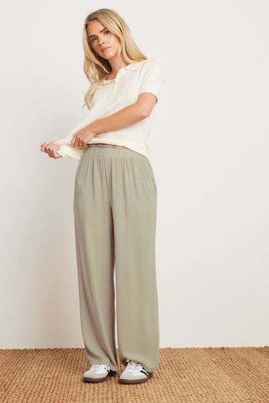 PixieGirl Petite Natural Brown Acid Wash Wide Leg Trousers