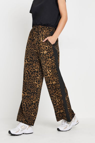 PixieGirl Petite Brown Leopard Print Striped Wide Leg Trousers