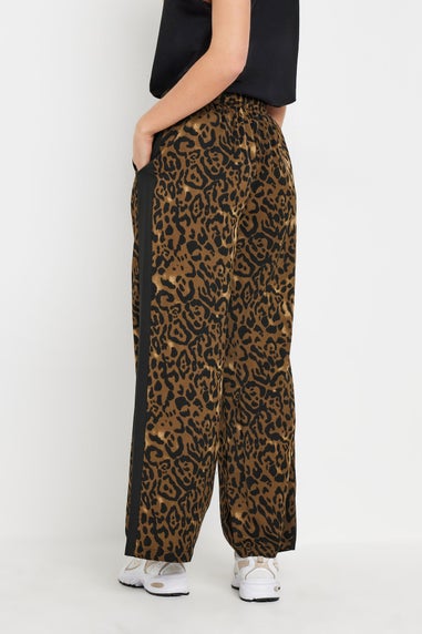 PixieGirl Petite Brown Leopard Print Striped Wide Leg Trousers