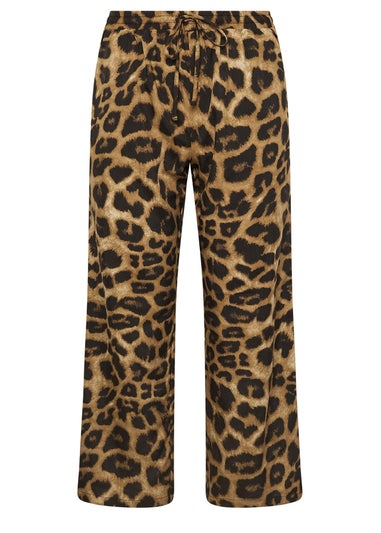 PixieGirl Petite Brown Leopard Print Drawstring Wide Leg Trousers