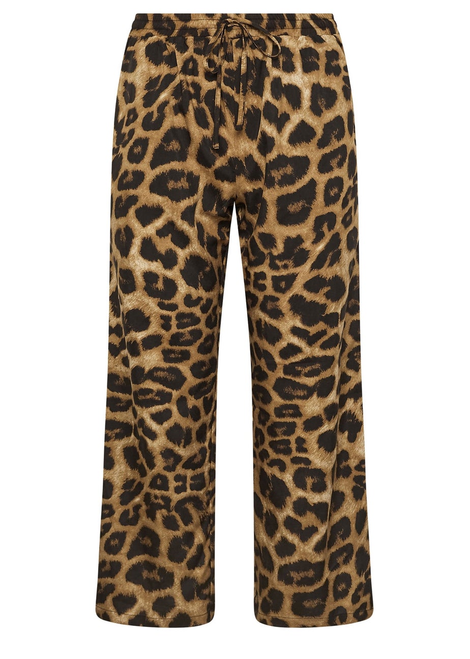 PixieGirl Petite Brown Leopard Print Drawstring Wide Leg Trousers