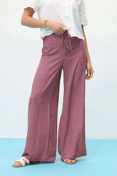 PixieGirl Petite Pink Gingham Wide Leg Trousers