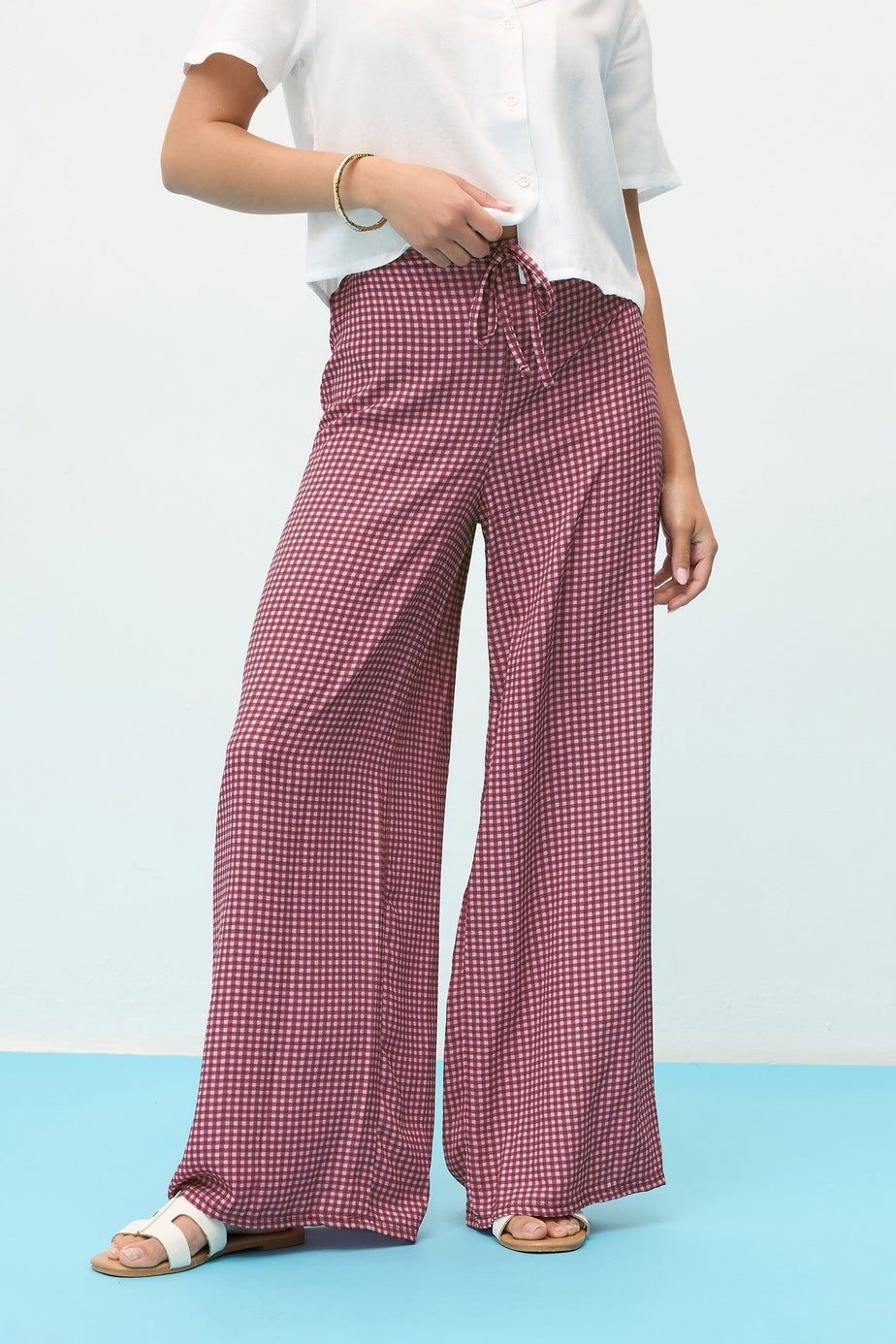 PixieGirl Petite Pink Gingham Wide Leg Trousers