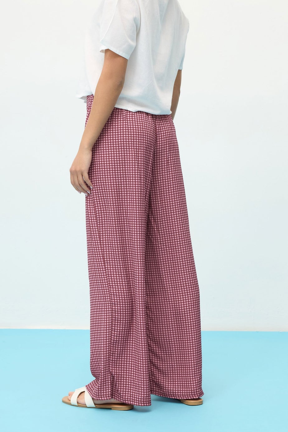 PixieGirl Petite Pink Gingham Wide Leg Trousers