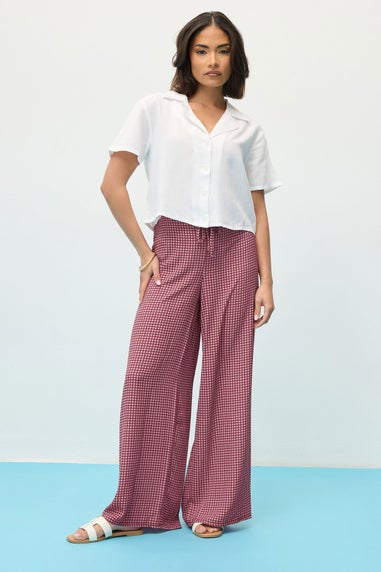 PixieGirl Petite Pink Gingham Wide Leg Trousers