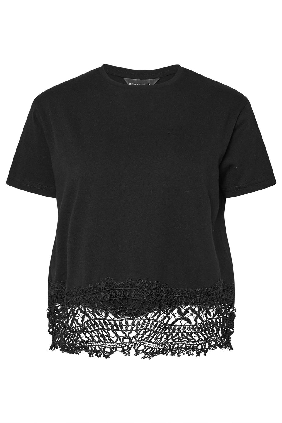 PixieGirl Petite Black Crochet Hemline T-Shirt