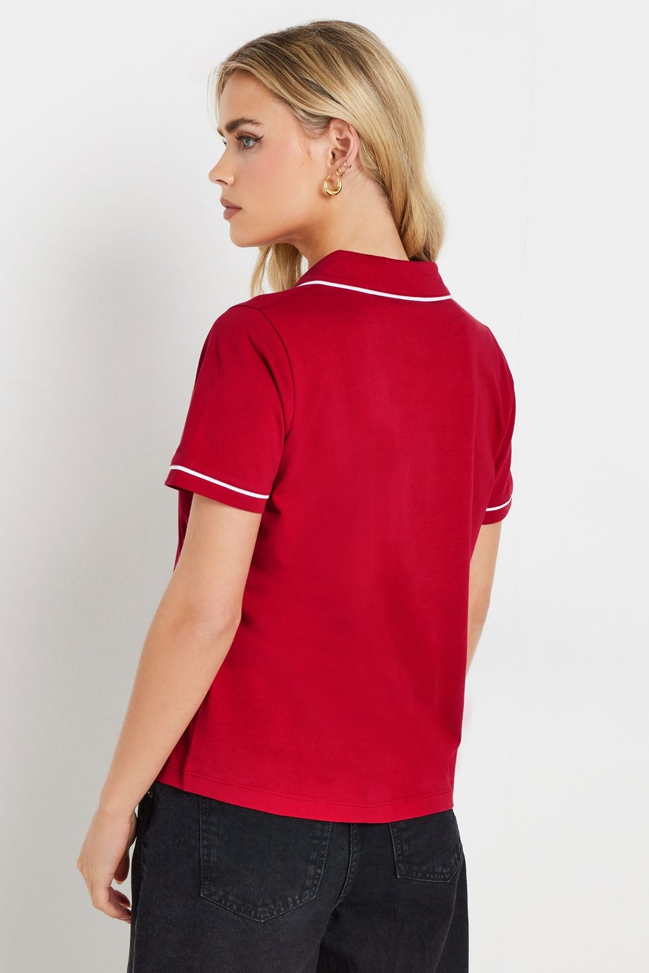 PixieGirl Petite Red Contrast Trim Polo Shirt