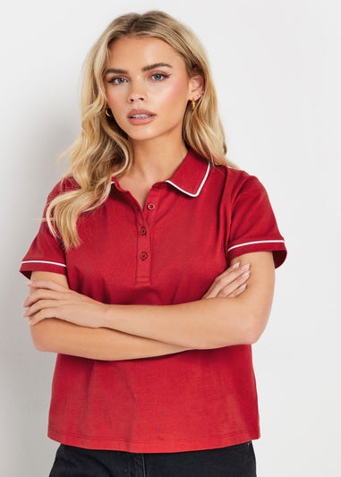 PixieGirl Petite Red Contrast Trim Polo Shirt