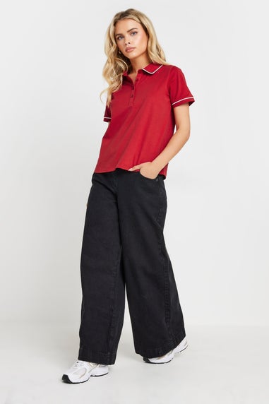 PixieGirl Petite Red Contrast Trim Polo Shirt
