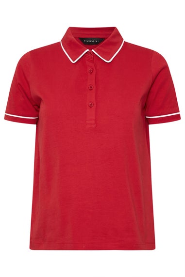 PixieGirl Petite Red Contrast Trim Polo Shirt