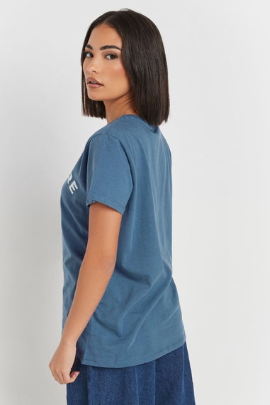 PixieGirl Petite Blue Acid Wash Slogan T-Shirt