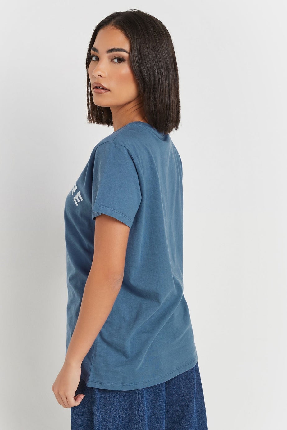 PixieGirl Petite Blue Acid Wash Slogan T-Shirt