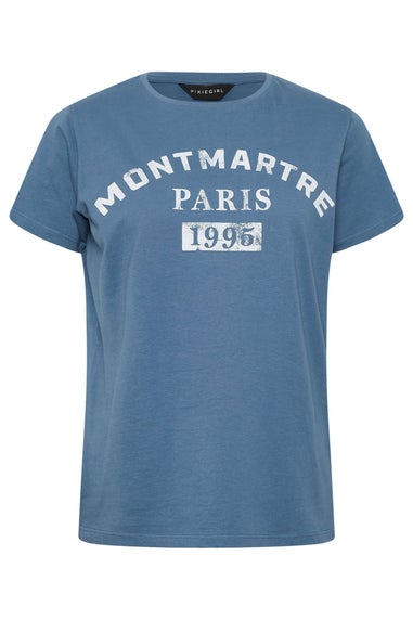 PixieGirl Petite Blue Acid Wash Slogan T-Shirt