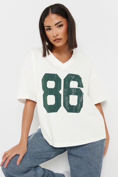 PixieGirl Petite White Jersey Graphic Varsity T-Shirt