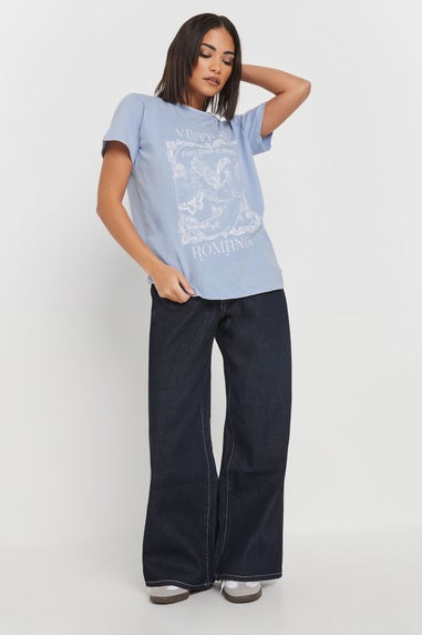 Pixiegirl Light Blue Vintage Romance Slogan T-Shirt