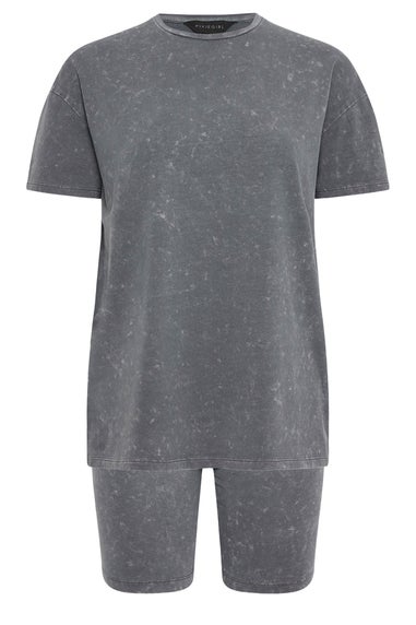 PixieGirl Petite Grey Acid Wash T-Shirt & Shorts Set