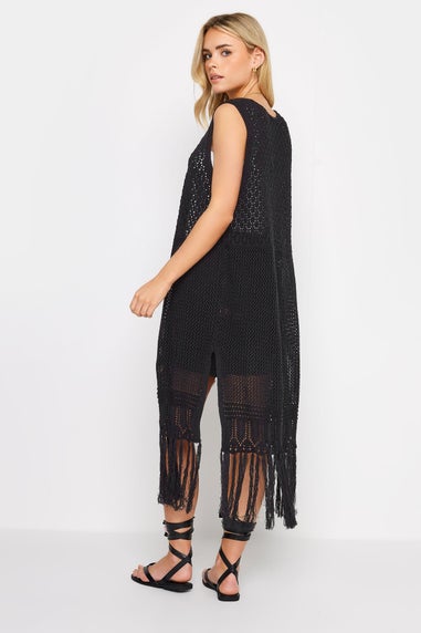 PixieGirl Petite Black Crochet Longline Waistcoat
