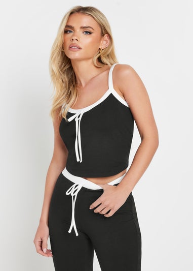 PixieGirl Petite Black Contrast Drawstring Vest Top