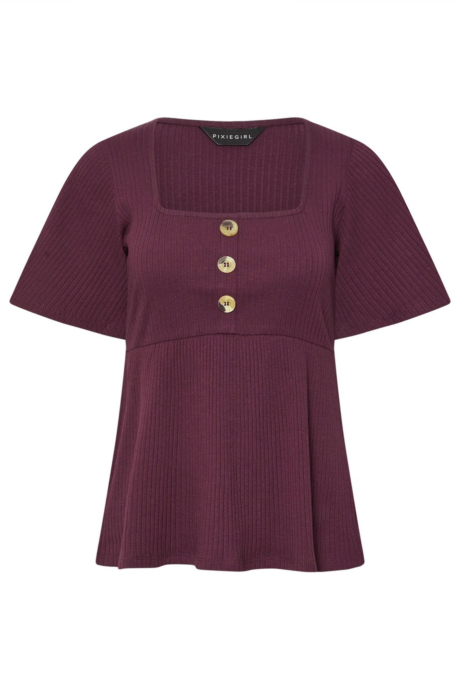 PixieGirl Petite Burgundy Red Ribbed Smock Top