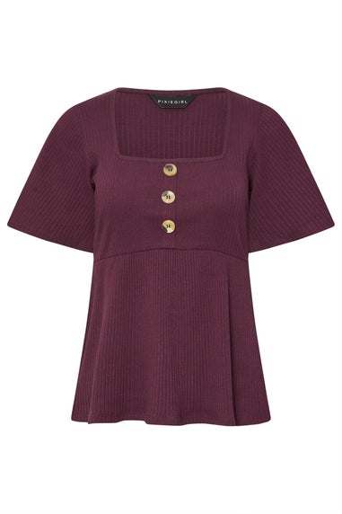 PixieGirl Petite Burgundy Red Ribbed Smock Top