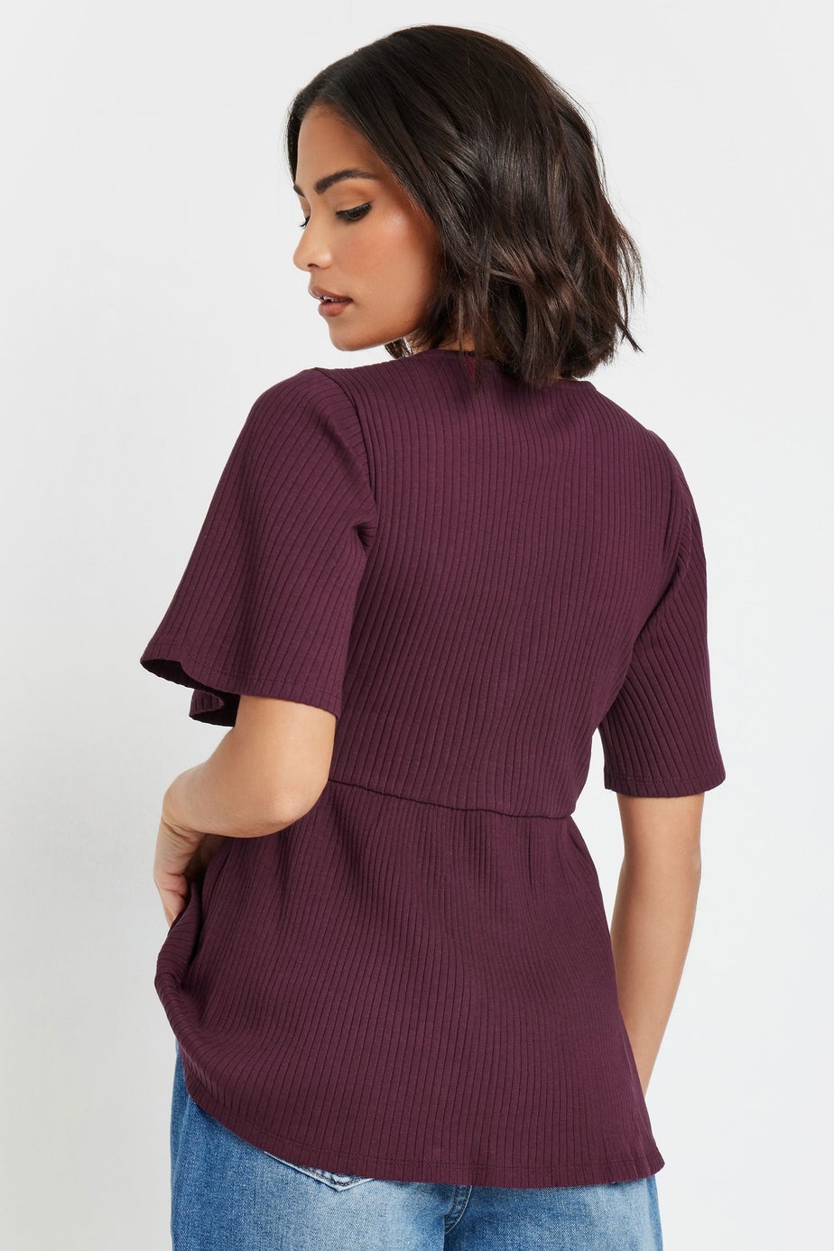 PixieGirl Petite Burgundy Red Ribbed Smock Top