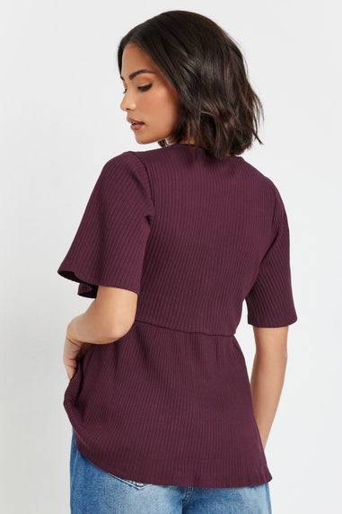 PixieGirl Petite Burgundy Red Ribbed Smock Top