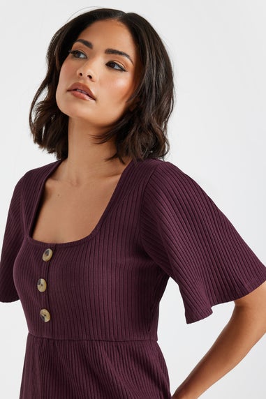 PixieGirl Petite Burgundy Red Ribbed Smock Top