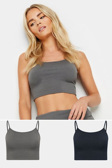 PixieGirl Petite 2 Pack Grey Ribbed Bralette Top