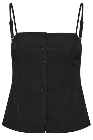 PixieGirl Petite Black Structured Button Vest Top