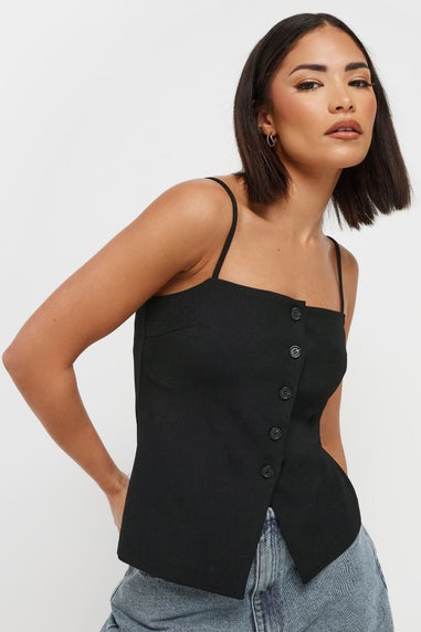 PixieGirl Petite Black Structured Button Vest Top