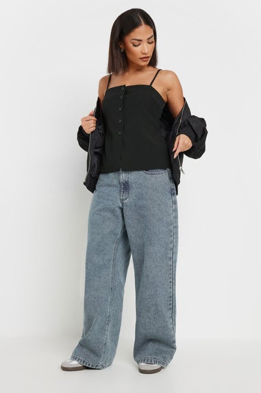 PixieGirl Petite Black Structured Button Vest Top