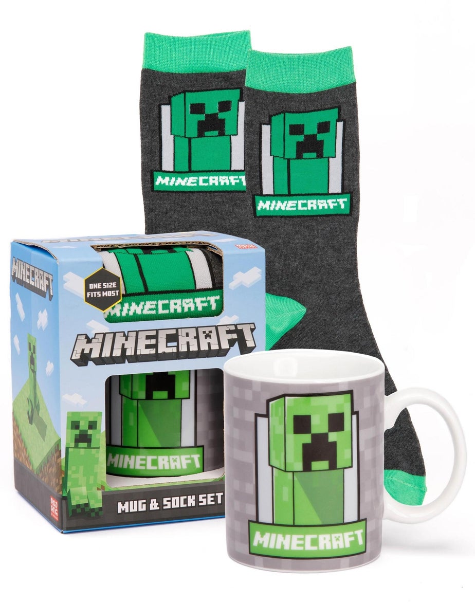 Minecraft Green Creeper Graphic Mug & Sock Gift Set