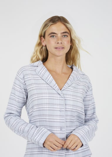 Brave Soul Blue Cotton Long Sleeve Shirt Pyjama Set