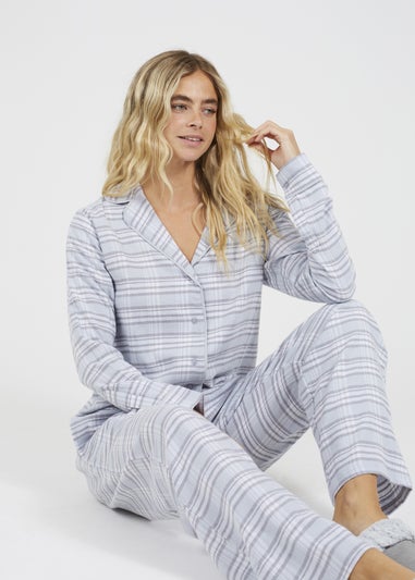 Brave Soul Blue Cotton Long Sleeve Shirt Pyjama Set
