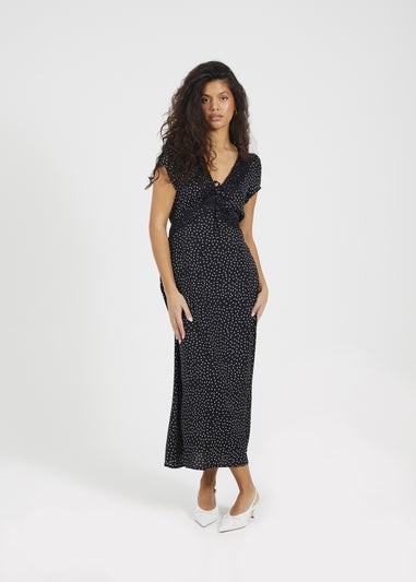 Brave Soul Black V-Neck Short Sleeve Midi Dress