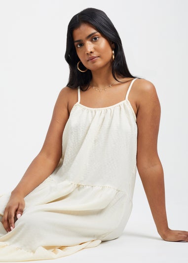 Brave Soul Cream Smock Tiered Midi Dress