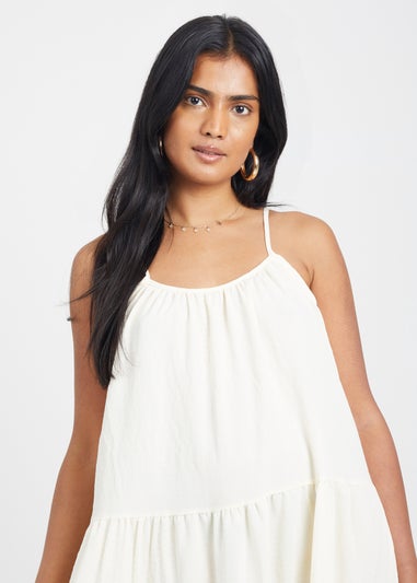 Brave Soul Cream Smock Tiered Midi Dress