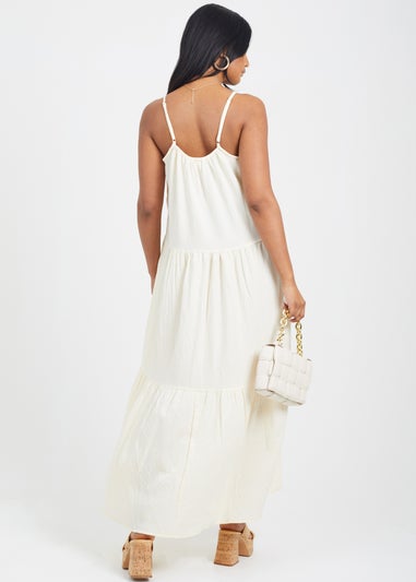 Brave Soul Cream Smock Tiered Midi Dress